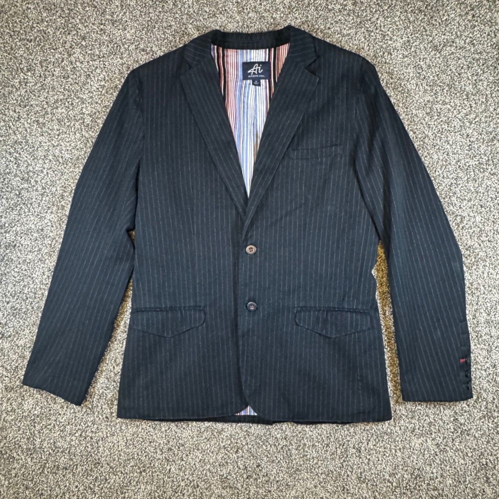 Authentic Icon Blazer Mens Medium 42 Black Pinstripe Cotton Sport Coat